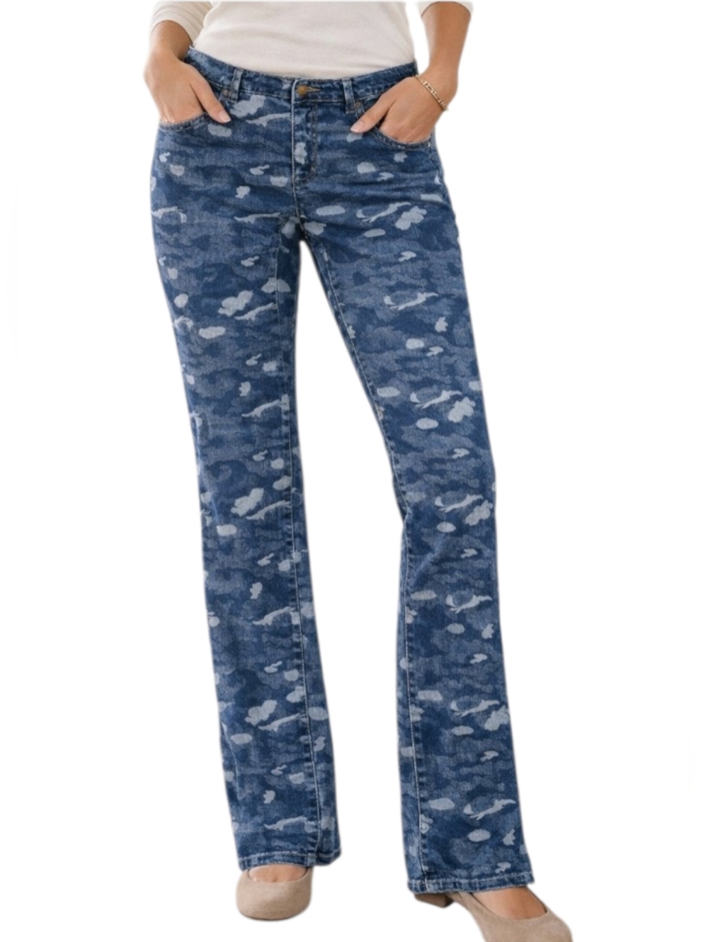 Soft Surroundings Women's Denim Pull On  Camouflage Jeans (Size:Med 10-12)